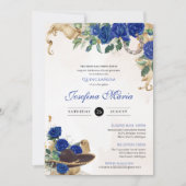 ダークブルー王室のバラメキシカーナマリアチキンセアニェラ 招待状 (正面)