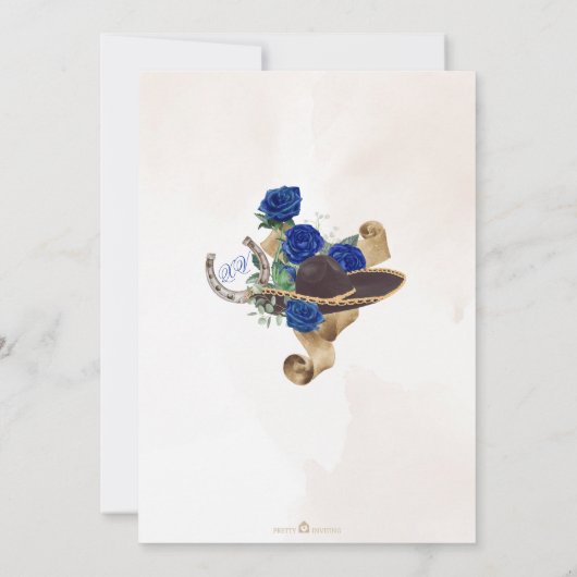 ダークブルー王室のバラメキシカーナマリアチキンセアニェラ 招待状 (裏面)