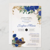 ダークブルー王室のバラメキシカーナマリアチキンセアニェラ 招待状 (正面/裏面)