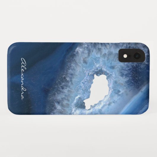 ダークブルー瑪瑙ジオードモノグラム Case-Mate iPhoneケース (裏面(横))