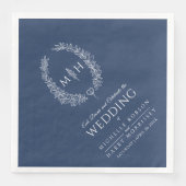 ダークブルー白い葉楕円形モノグラム結婚アート (正面)