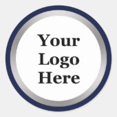 ダークブルー白とシルバーロゴはこちらテンプレート ラウンドシール (正面)