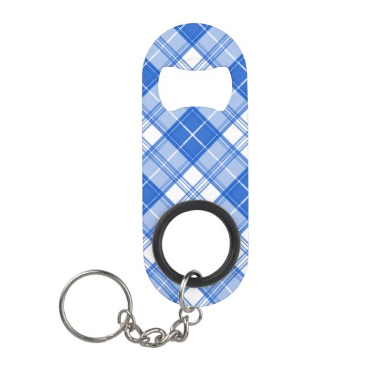ダークブルー白タータンチェックパターンyxm0uat9対角線 キーホルダー栓抜き (正面)