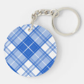 ダークブルー白タータンチェックパターンyxm0uat9対角線 キーホルダー (裏面)