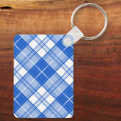 ダークブルー白タータンチェックパターンyxm0uat9対角線 キーホルダー (裏面)