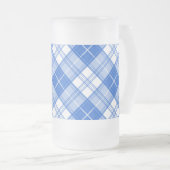 ダークブルー白タータンチェックパターンyxm0uat9対角線 フロストグラスビールジョッキ (正面右)