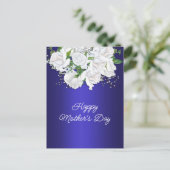 ダークブルー白フローラバラ母の日 ポストカード (スタンド正面)