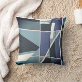 ダークブルー石板ティール（緑がかった色）ホワイトジオメトリックアート抽象芸術 クッション (ブランケット)