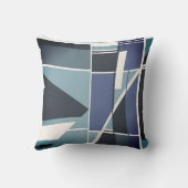 ダークブルー石板ティール（緑がかった色）ホワイトジオメトリックアート抽象芸術 クッション (裏面)