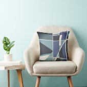 ダークブルー石板ティール（緑がかった色）ホワイトジオメトリックアート抽象芸術 クッション (椅子)