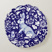ダークブルー立ちウサギ鳥林Dedham Delft ラウンドクッション (裏面)