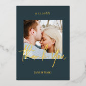 ダークブルー結婚ゴールドフォイルカード 箔シーズンカード (正面)