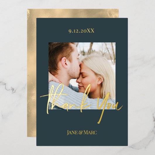 ダークブルー結婚ゴールドフォイルカード 箔シーズンカード (正面/裏面)