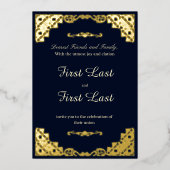 ダークブルー結婚ロイヤリティズフォイル招待状 箔招待状 (正面)