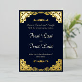 ダークブルー結婚ロイヤリティズフォイル招待状 箔招待状 (立ち正面)