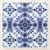 ダークブルー絞り染めパターン ガラスコースター (正面)