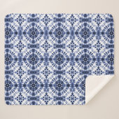 ダークブルー絞り染めパターン シェルパブランケット (正面(横))