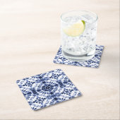 ダークブルー絞り染めパターン スクエアペーパーコースター (インサイチュ)