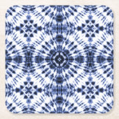 ダークブルー絞り染めパターン スクエアペーパーコースター (正面)