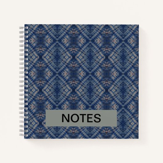 ダークブルー絞り染め伝統的パターンスタイル ノートブック (正面)