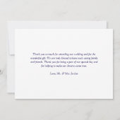 ダークブルー美フォーマルしいスクリプ結婚ト サンキューカード (裏面)