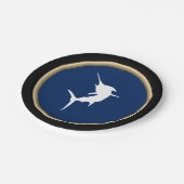 ダークブルー航海ののホワイトマーリンシルエット ペーパープレート (アングル)