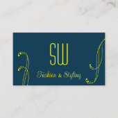 ダークブルー華美イエロー(モノグラムと写真) 名刺 (正面)