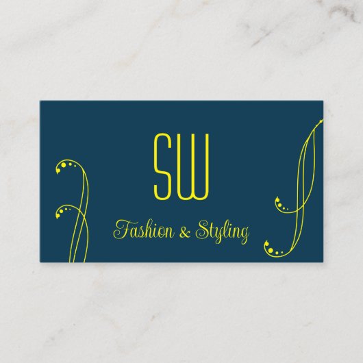ダークブルー華美イエロー(モノグラムと写真) 名刺 (正面)