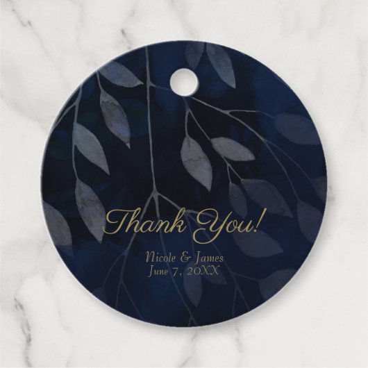 ダークブルー葉ボタニカルシモダンック結婚ズ フェイバータグ (正面)