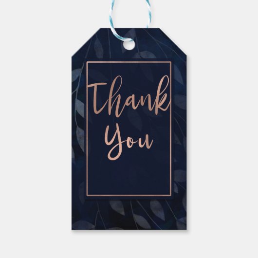 ダークブルー葉ボタニックモダンピ結婚ンク ギフトタグ (正面)