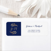 ダークブルー葉モノグラムリース結婚ズ ラベル (インサイチュ)