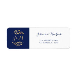 ダークブルー葉モノグラムリース結婚ズ ラベル