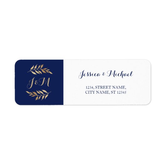 ダークブルー葉モノグラムリース結婚ズ ラベル (正面)