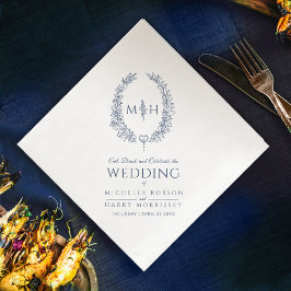 ダークブルー葉楕円リースモノグラム結婚アート