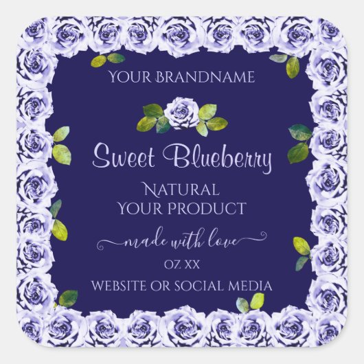 ダークブルー製品パッケージングラベルカッコいいバラフレーム スクエアシール (正面)