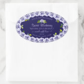 ダークブルー製品パッケージングラベルカッコいいバラフレーム 楕円形シール (バッグ)