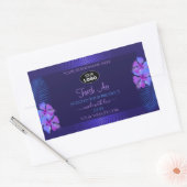 ダークブルー製品ラベルエキゾチック紫色の花のロゴ 長方形シール (封筒)