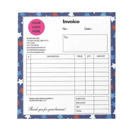 ダークブルー赤星企業ビジネスショップインボイス ノートパッド (正面)