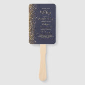 ダークブルー金ゴールドグリッターエッジ結婚式 プログラム ハンドファン (正面)