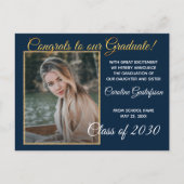 ダークブルー金ゴールドグリッター卒業発表 ポストカード (正面)