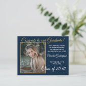 ダークブルー金ゴールドグリッター卒業発表 ポストカード (スタンド正面)