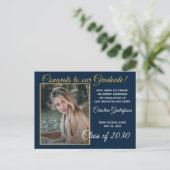 ダークブルー金ゴールドグリッター卒業発表 ポストカード (スタンド正面)