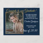ダークブルー金ゴールドグリッター卒業発表 ポストカード (正面)