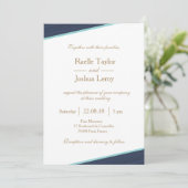 ダークブルー金ゴールドホワイトグレーストライプの微妙な結婚 招待状 (スタンド正面)