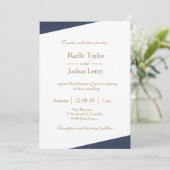 ダークブルー金ゴールドホワイトグレーストライプの微妙な結婚 招待状 (スタンド正面)