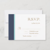 ダークブルー金ゴールドホワイト微妙なストライプ結婚式RSVP 招待状 (正面)
