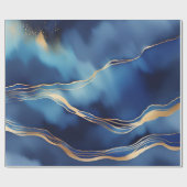 ダークブルー金ゴールドメタリック大理石 ラッピングペーパー (フラット)