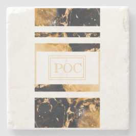 ダークブルー金ゴールド抽象芸術モノグラム ストーンコースター