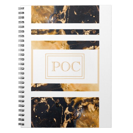ダークブルー金ゴールド抽象芸術モノグラム ノートブック (正面)