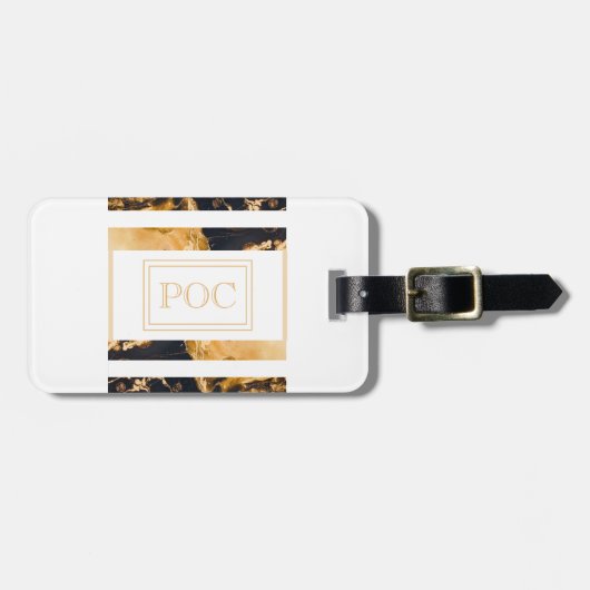 ダークブルー金ゴールド抽象芸術モノグラム ラゲッジタグ (正面横)